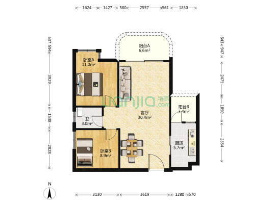 锦江豪苑 2室1厅1卫 81平方