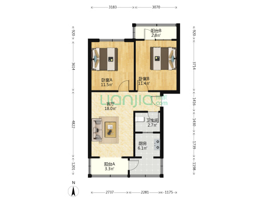三十七中教师宿舍 2室1厅1卫 67平方
