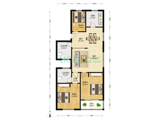 文昌路80号 3室2厅2卫 125平方