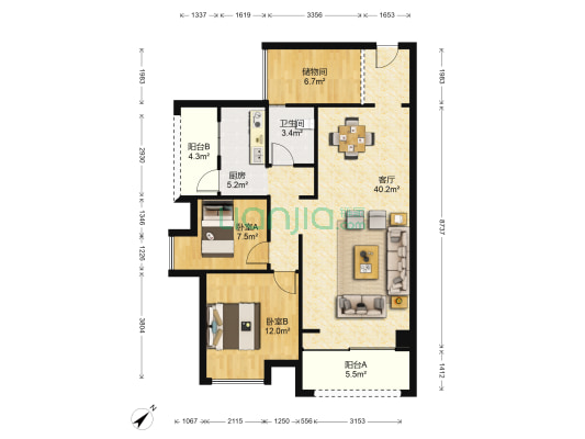 翡翠香缇 2室1厅1卫 91平方