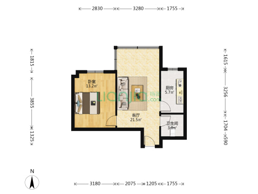 宝恒公寓 1室1厅1卫 60平方