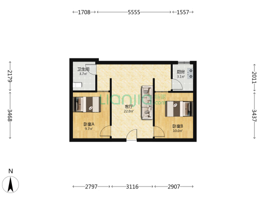 回龙花园 2室1厅1卫 62平方