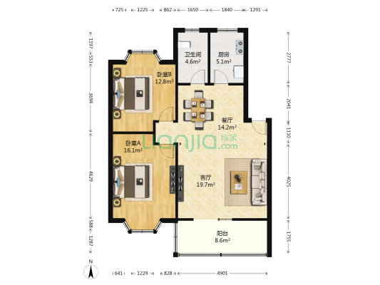 杏花村小区 2室2厅1卫 97平方