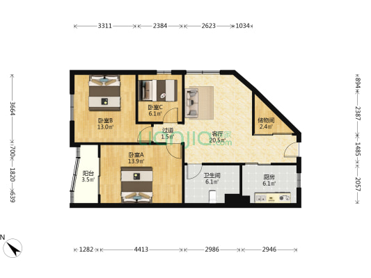 赤峰路89弄 3室1厅1卫 104平方