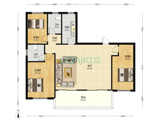 中铁我山珑府 3室1厅2卫 139平方
