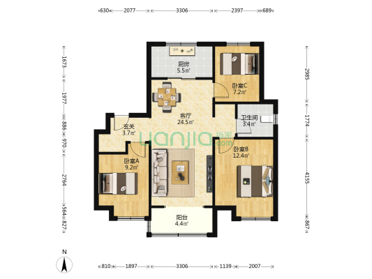 万科繁荣里 3室1厅1卫 102平方