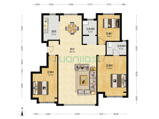 新城玺樾春秋 3室1厅2卫 132平方