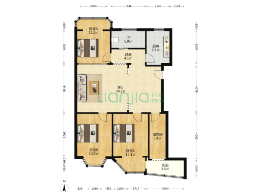 红星小区 3室1厅1卫 117平方