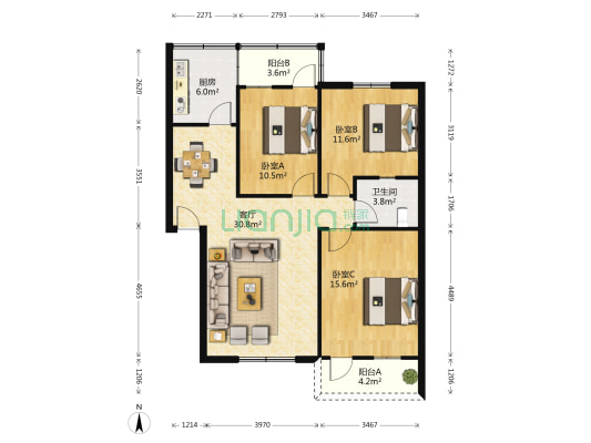 深港花园B区 3室1厅1卫 107平方
