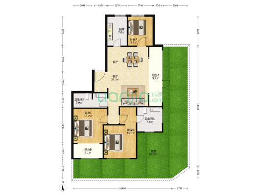 绿城新兴玉园 3室1厅2卫 142平方
