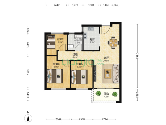 永威瑞和苑 3室1厅1卫 88平方