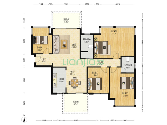 凤翔容州文化中心 4室2厅2卫 141平方