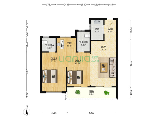 华景川融信晴芳园 3室1厅2卫 92平方