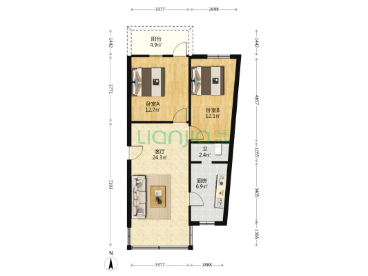 汾江中路68号 2室1厅1卫 72平方