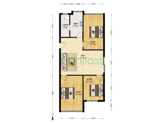 传书巷20号 3室1厅1卫 60平方