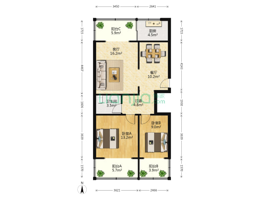 一环路南二段6号附3号 2室2厅1卫 98平方