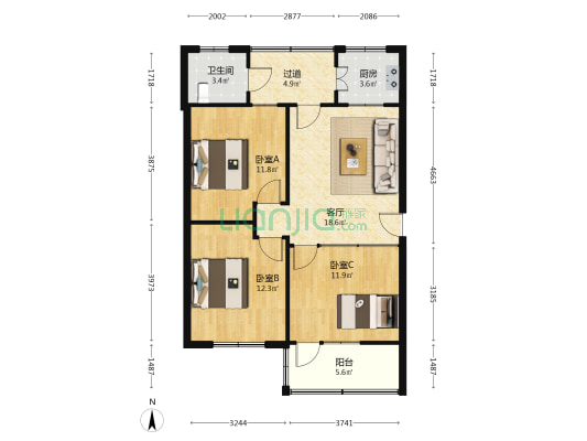 龙岗开发区恢复楼 3室1厅1卫 80平方