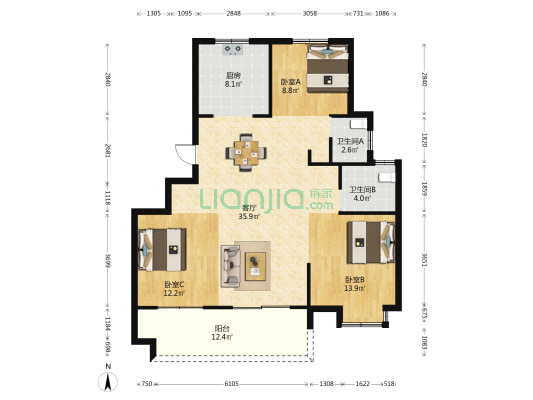 武岭悦府 3室1厅2卫 119平方
