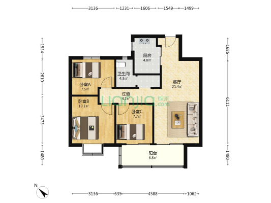 宝能翡丽河滨 3室1厅1卫 93平方