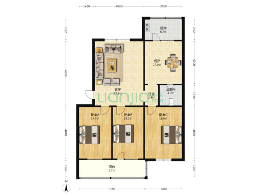 林业厅小区 3室2厅1卫 128平方