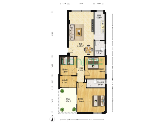 松涛苑 3室1厅2卫 114平方