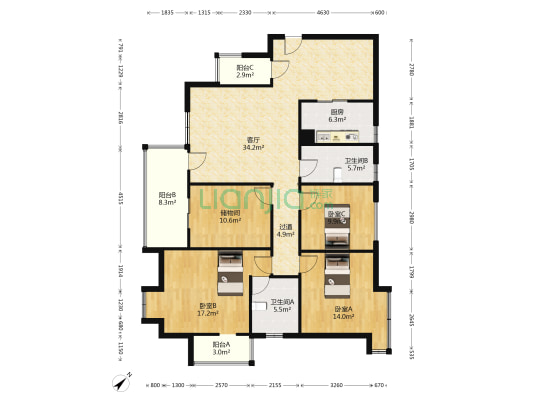 龙湾上城 3室1厅2卫 141平方
