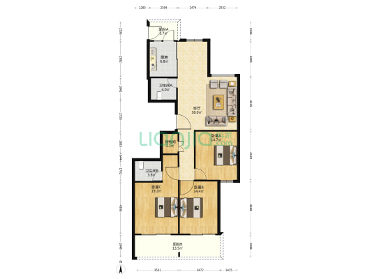 堡一大厦 3室1厅2卫 145平方