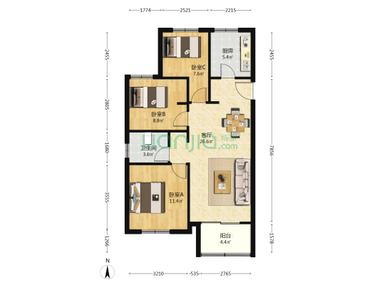 松南城蔷薇苑 3室1厅1卫 93平方