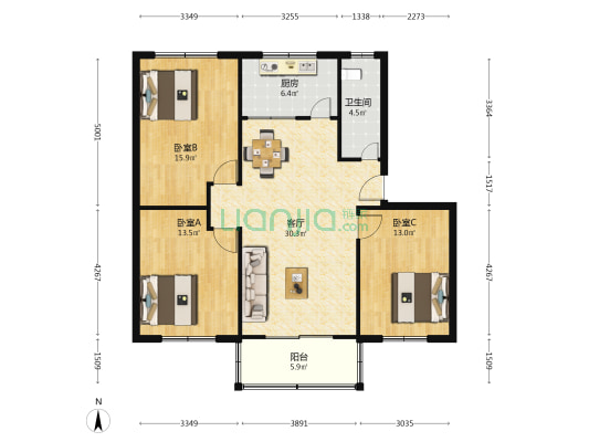 置地乐苑小区 3室1厅1卫 108平方