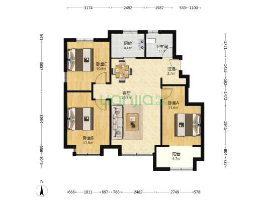 中建城源和湾 3室1厅1卫 101平方