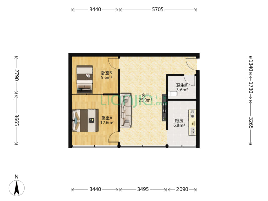 珠市东街二段125号 2室1厅1卫 62平方