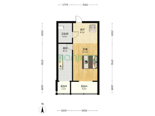 雅环里 1室1厅1卫 53平方