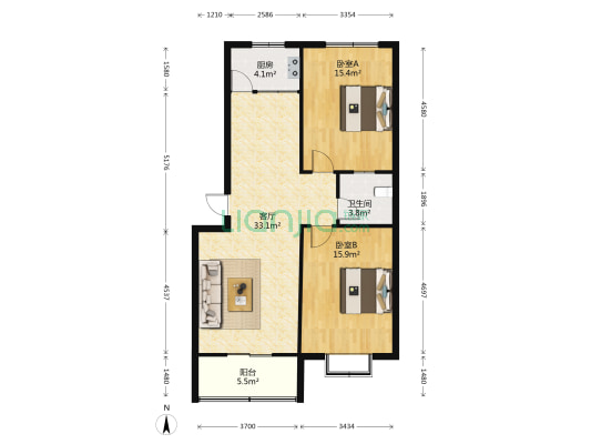 驿丰园社区 2室1厅1卫 97平方