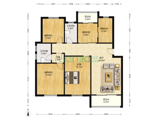 美景园 1室1厅2卫 126平方