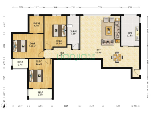 王府大厦 3室1厅1卫 160平方