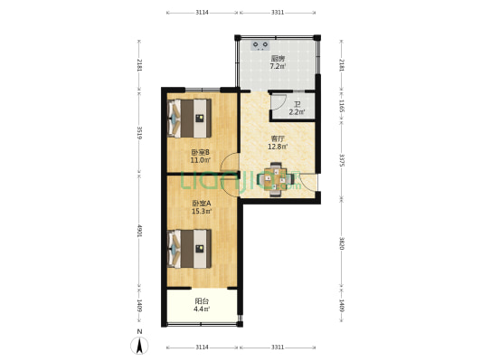水泵厂宿舍 2室1厅1卫 60平方