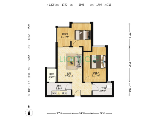 泽瀚峰景 2室1厅1卫 60平方