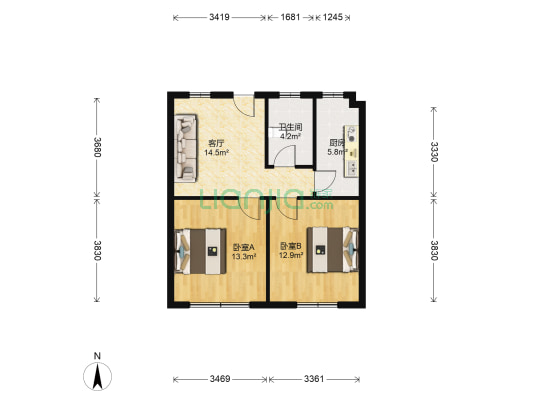 青山巷9号 2室1厅1卫 63平方