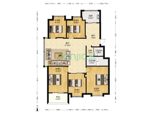 同心花园 5室2厅2卫 130平方