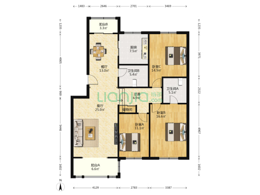 文明里 3室2厅2卫 143平方