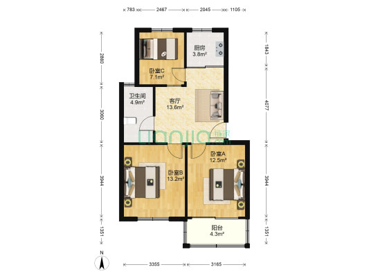 张泾新村二区 3室1厅1卫 76平方