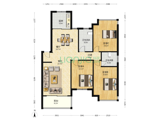政苑小区C区 3室2厅2卫 119平方