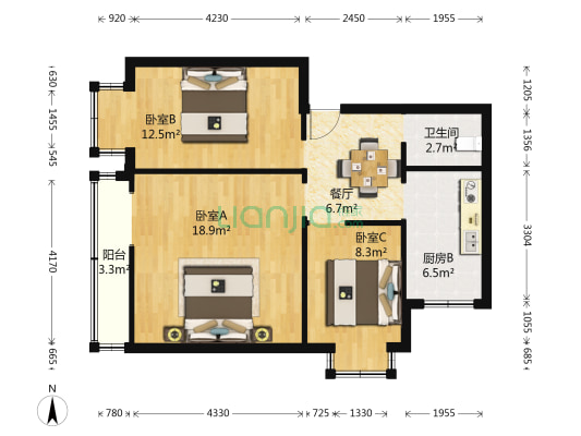 大石坝昆船教培中心 3室1厅1卫 57平方