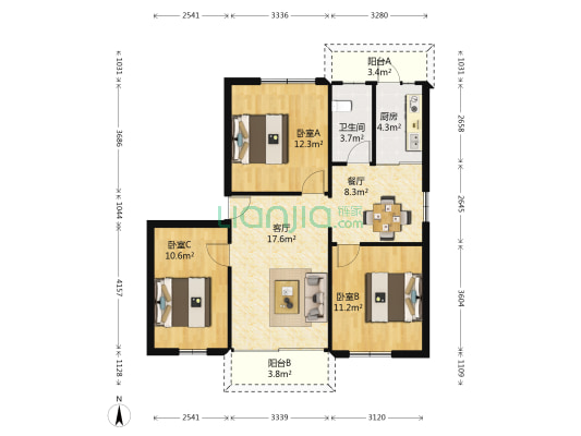 莲南商住楼一期 3室2厅1卫 90平方