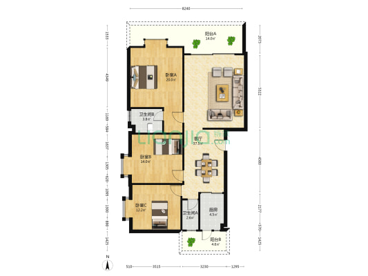 德明楼 3室1厅2卫 120平方
