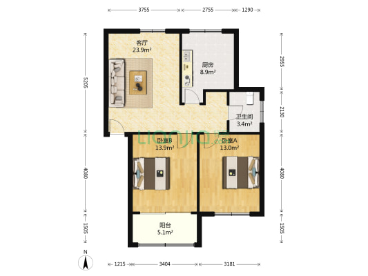 馨乐花园 2室1厅1卫 84平方