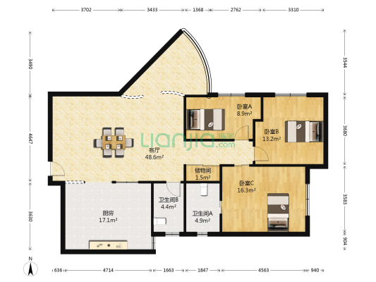 盛世嘉园 3室1厅2卫 130平方