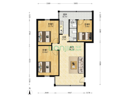 童乐路三巷 3室1厅2卫 81平方