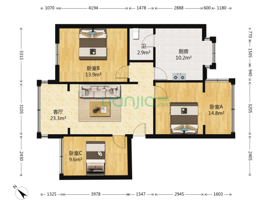 兴胜路1号  3室1厅1卫 80平方