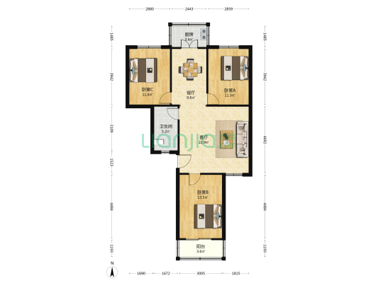 银丰家园 3室2厅1卫 102平方